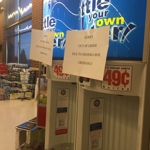 A water refill station at Jewel-Osco in Minooka is unusable because of a boil order.  The order was issued Friday, June 10. 
