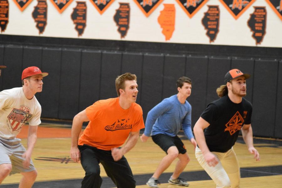 Baseball players work out in the gymnasium in this photo from the 2017 season. 