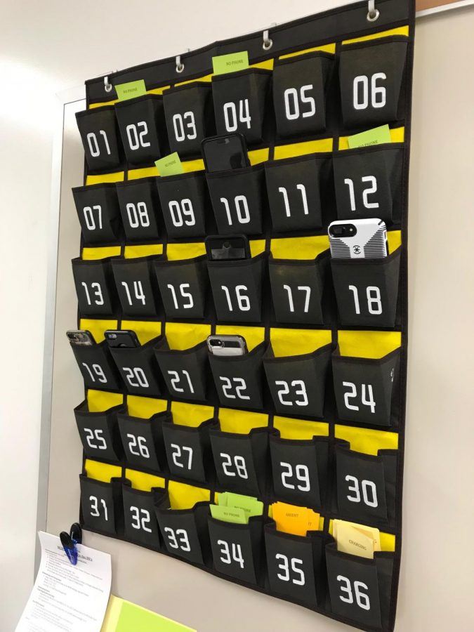 Many MCHS math teachers use these pouches for students to keep their phones during class.  This one is used in Ms. Beth Militellos class.  