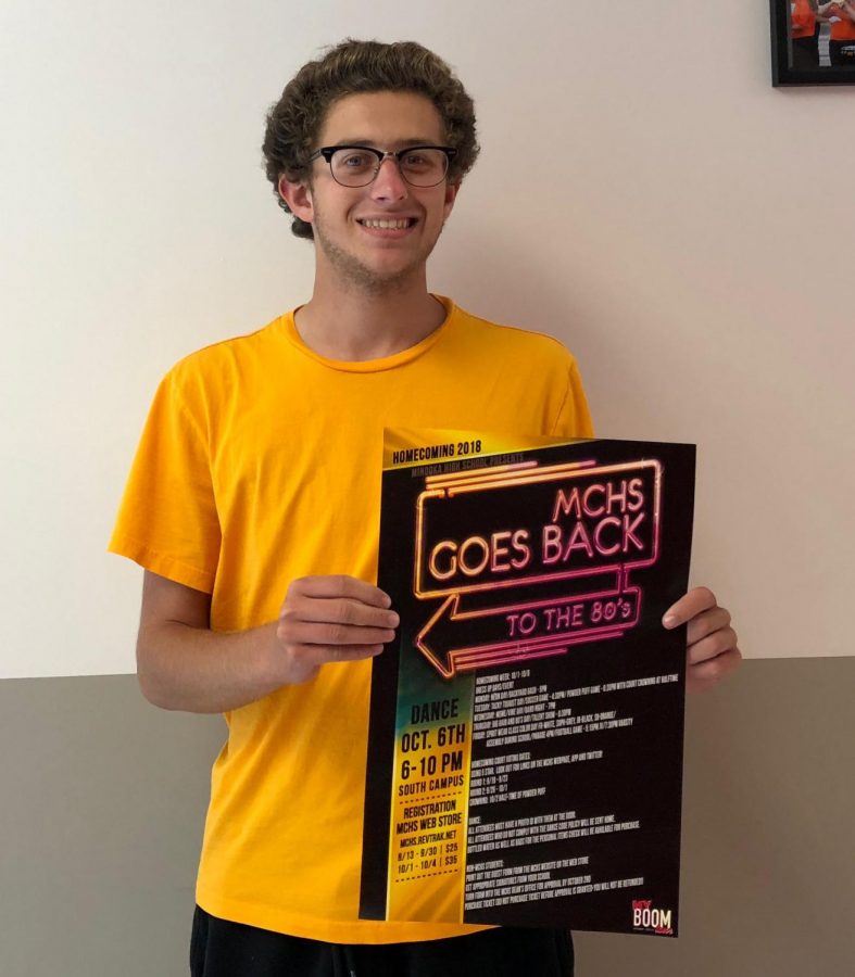 Senior student council member Dylan Fisher promotes the upcoming Homecoming Week. “The prize for the class competitions at the assembly is definitely something you want to win,” Fisher said. Student council decided to move the Homecoming Assembly to Friday and has several new activities planned.
