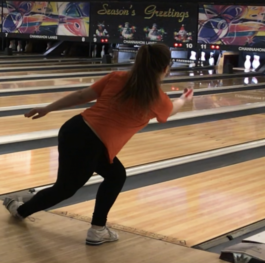 Sophomore Kiaralyn Backstrom practices at Channahon Lanes on Nov. 27.