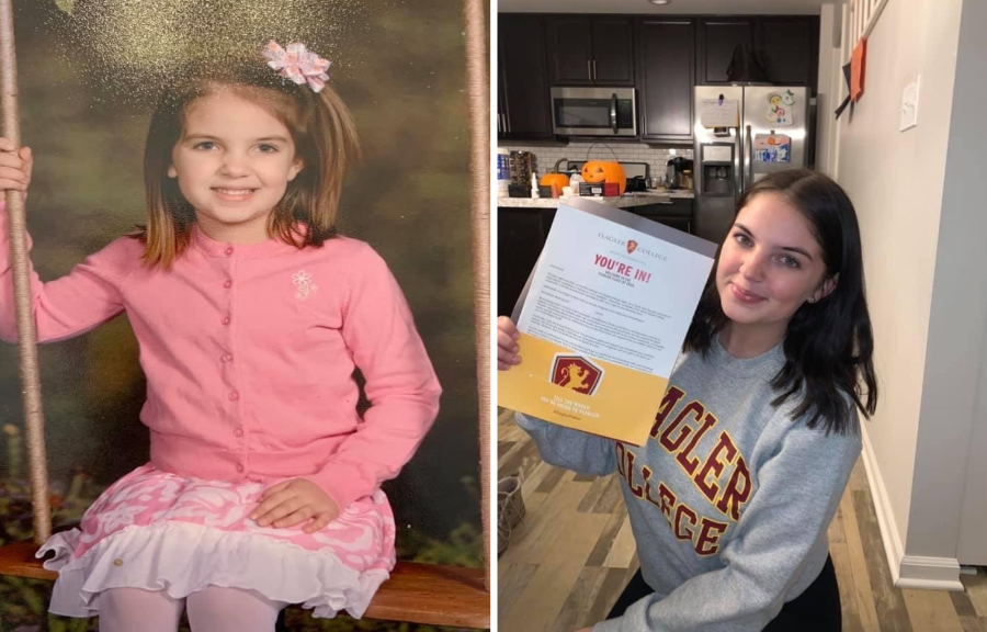 Gracie+Brady+is+pictured+both+as+a+youngster+and+with+her+acceptance+letter+to+Flagler+College.+