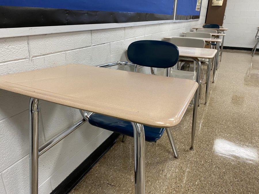 Student desks are empty at Central Campus as students have been learning remotely since the beginning of the school year. 