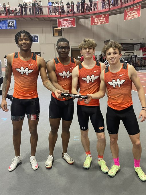 Malik Armstrong, Collin Forrest, Cael Hiser, and Tyler Colwell are four of the six sprinters who have run the 4x200-meter relay this year.  The group won the race at Mustang Relays in March. 