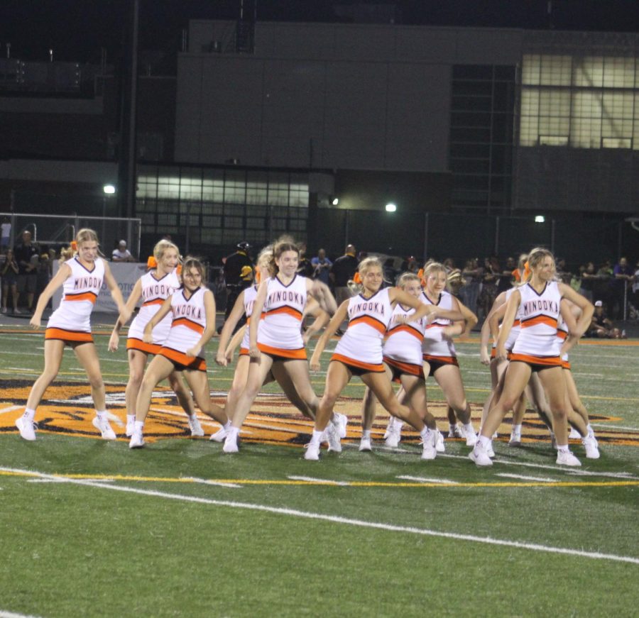The Minooka dance team performs during halftime of a football game in the fall of 2022.