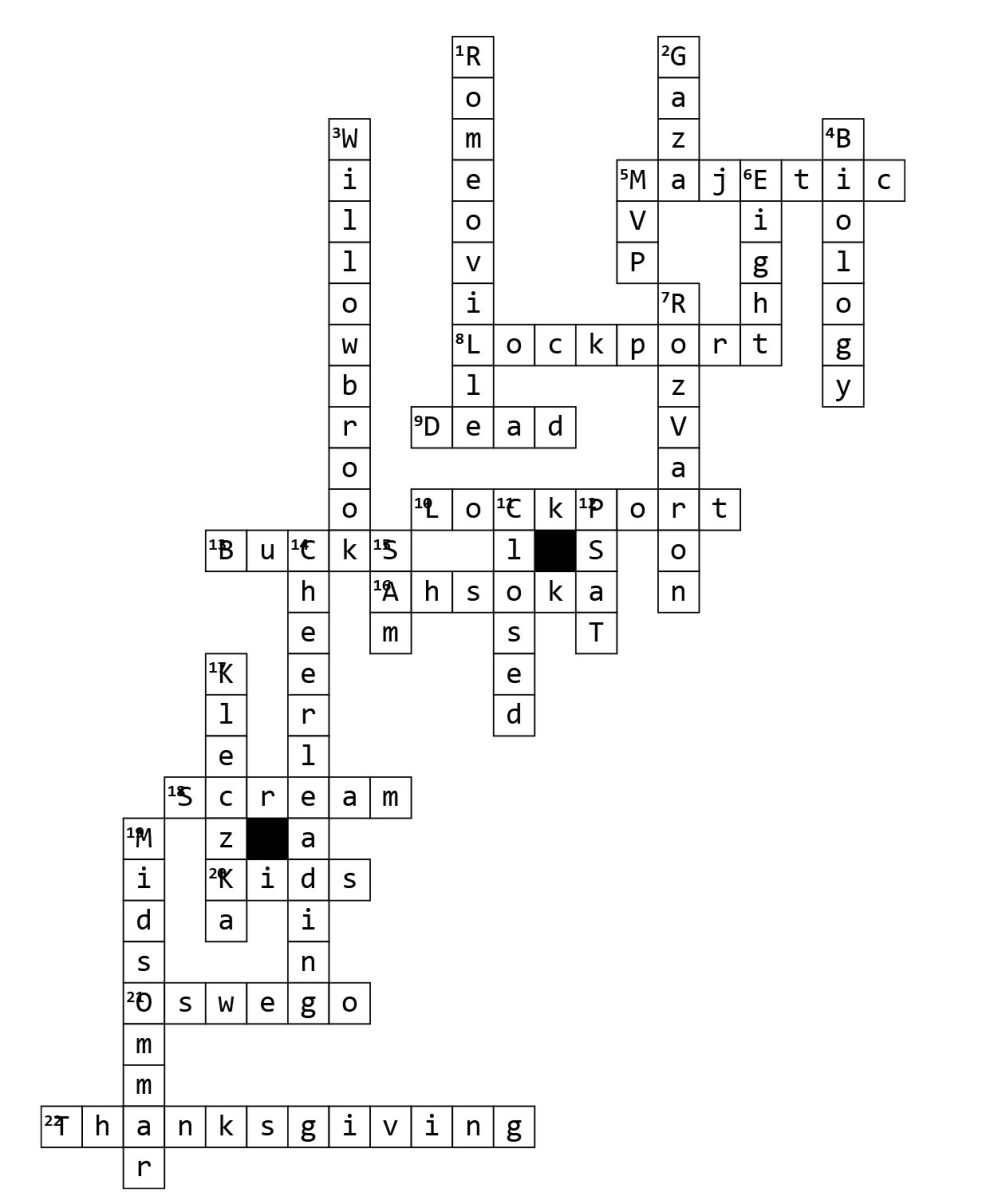 Answers for crossword puzzle handed out with issue 2 on Nov. 8. 